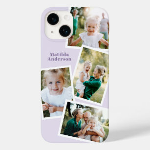 Modern stylish multi photo family purple girly Case-Mate iPhone 14 case