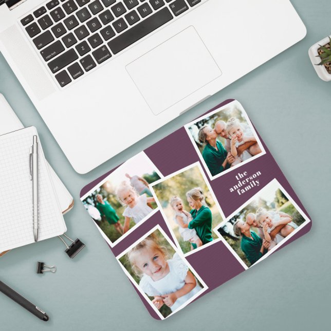 Modern stylish multi photo family purple mouse pad (Creator Uploaded)