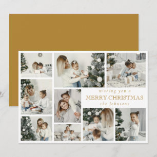 Modern Stylish Multi Photo Grid Gold Holiday Card
