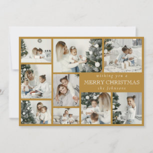 Modern Stylish Multi Photo Grid Gold Holiday Card