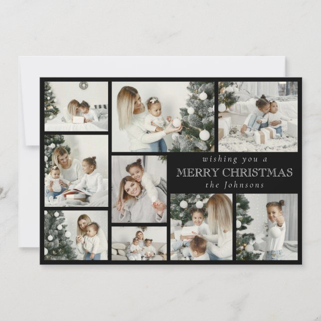 Modern Stylish Multi Photo Grid Holiday Card (Front)