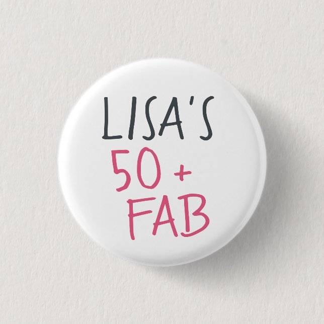 Modern Stylish Name Hot Pink 50 Fabulous Birthday 3 Cm Round Badge (Front)