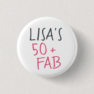 Modern Stylish Name Hot Pink 50 Fabulous Birthday 3 Cm Round Badge