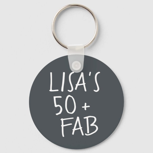 Modern Stylish Name Off-Black 50 Fabulous Birthday Key Ring (Front)