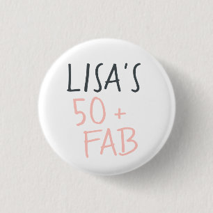 Modern Stylish Name Pink 50 Fabulous Birthday 3 Cm Round Badge