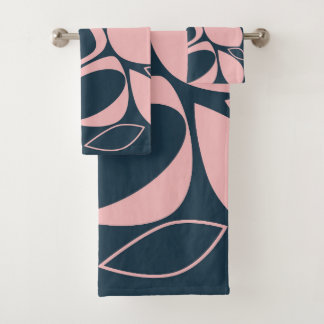 Modern Stylish Navy Soft Pink Abstract Pattern Bath Towel Set