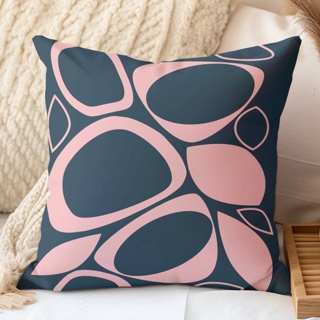 Modern Stylish Navy Soft Pink Abstract Pattern Cushion (Creator Uploaded)