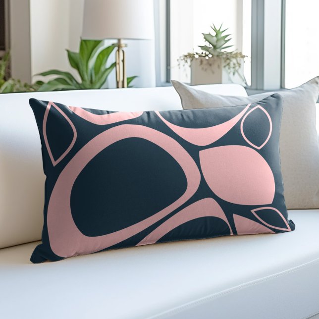 Modern Stylish Navy Soft Pink Abstract Pattern Decorative Cushion (Creator Uploaded)