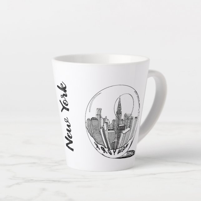 Modern Stylish New York Sity in Ball Black White Latte Mug (Right Angle)