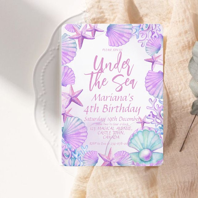 Modern Stylish Ocean  4th Birthday Girl Party Invitation (Creator Uploaded)