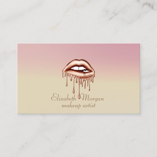 Modern Stylish Ombre  Metallic Dripping Lips Business Card (Front)