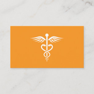 Modern stylish orange medical doctor caduceus business card