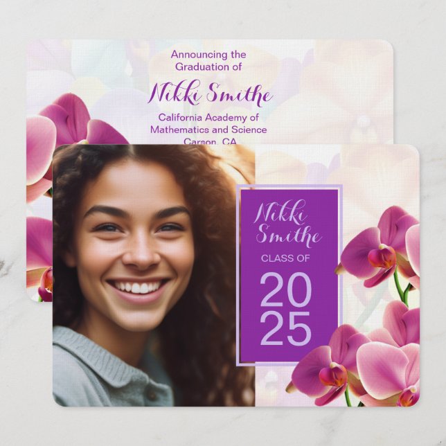 Modern Stylish Orchids Graduation Invitation (Front/Back)