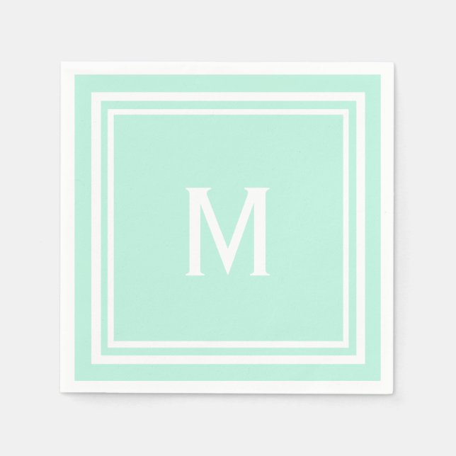 Modern Stylish Pale Mint Green Monogram Napkin (Front)