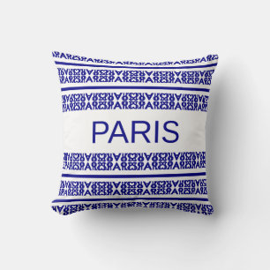 Modern stylish Paris calligraphy in blue & white Cushion