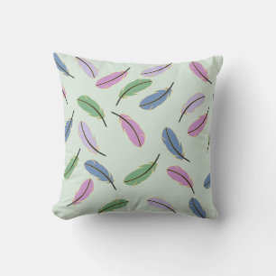Modern Stylish Pastel Blue Feathers Pattern Cushion