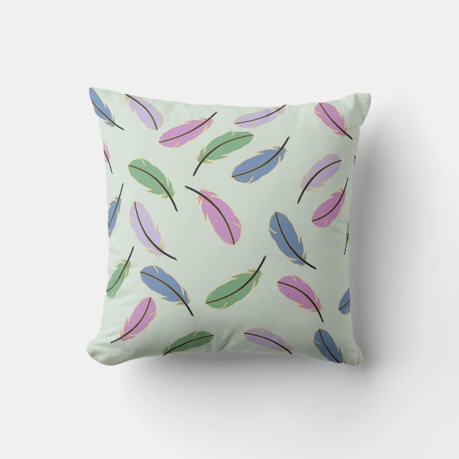 Modern Stylish Pastel Blue Feathers Pattern Cushion (Front)