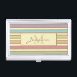 Modern Stylish Pastel Ribbon Striped Monogram Business Card Holder<br><div class="desc">Stylish modern striped personalised business card case.</div>