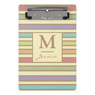 Modern Stylish Pastel Ribbon Striped Monogram Mini Clipboard