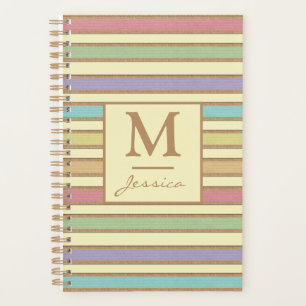Modern Stylish Pastel Ribbon Striped Monogram Planner
