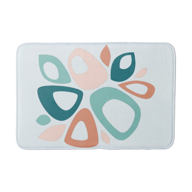 Modern Stylish Peach Teal Salmon Abstract Bath Mat (Front)