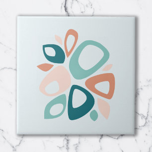 Modern Stylish Peach Teal Salmon Abstract Pattern Tile