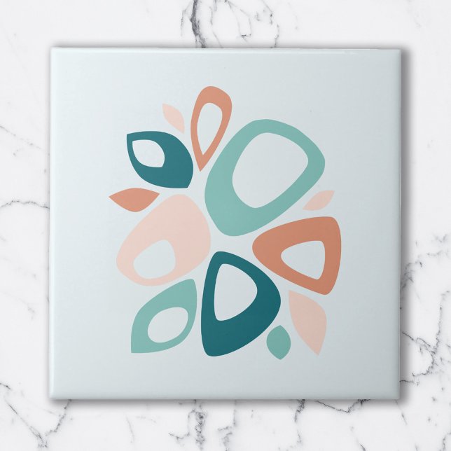 Modern Stylish Peach Teal Salmon Abstract Pattern Tile (Creator Uploaded)