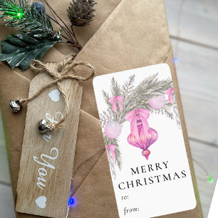 Modern Stylish Pink Bow Watercolor Christmas Label