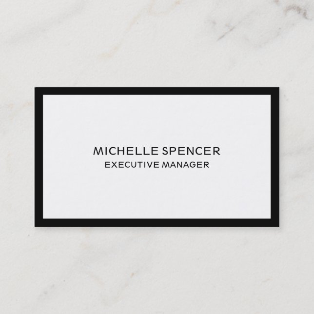 Modern Stylish Plain Black Borders White Business Card (Front)