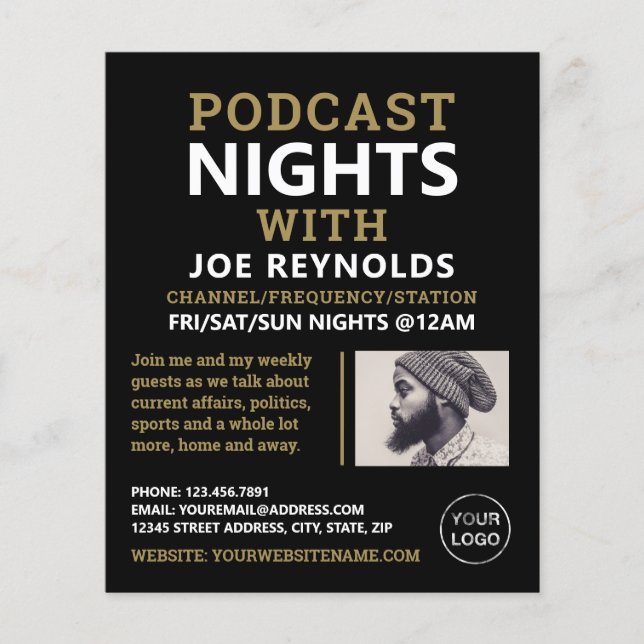 Modern & Stylish Podcaster, Podcast Advertising Flyer (Front)