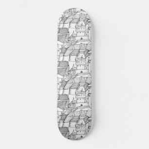 Modern Stylish Princess Castle Black and White Skateboard