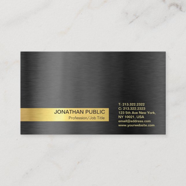 Modern Stylish Professional Black Grey Gold Plain Business Card (Front)