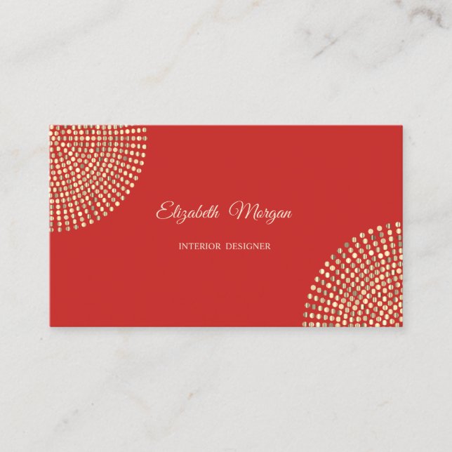 Modern Stylish Professional,Red,Gold  Dots Business Card (Front)
