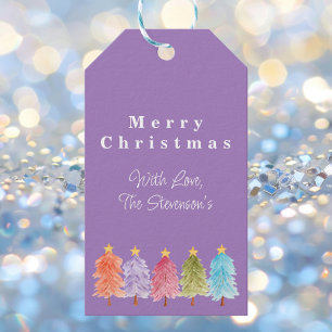Modern Stylish Purple and Blue Christmas Tree Gift Tags