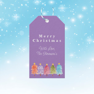 Modern Stylish Purple and Blue Christmas Tree Gift Tags