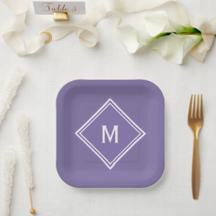Modern Stylish Purple Custom Monogram Paper Plate