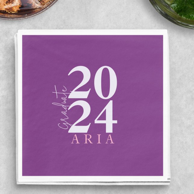 Modern Stylish Purple Pink White Graduation Party Napkin (Creator Uploaded)