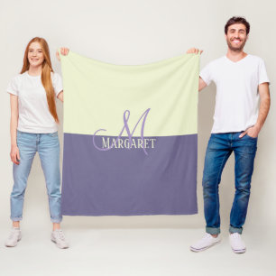 Modern stylish purple white personalised name fleece blanket