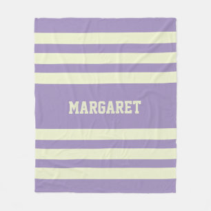 Modern stylish purple white personalised name fleece blanket