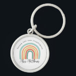 Modern Stylish Rainbow Teacher Thank You Gift Key Ring<br><div class="desc">With a boho pastel pink and blue rainbow design,  whimsical script,  and space to add a personalised name,  this modern and stylish thank you keyring is the perfect gift for teachers,  friends,  or someone special! Perfect for kindergarten or elementary teachers.</div>