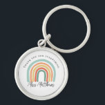 Modern Stylish Rainbow Teacher Thank You Gift Key Ring<br><div class="desc">With a boho pastel pink and blue rainbow design,  whimsical script,  and space to add a personalised name,  this modern and stylish thank you keyring is the perfect gift for teachers,  friends,  or someone special! Perfect for kindergarten or elementary teachers.</div>