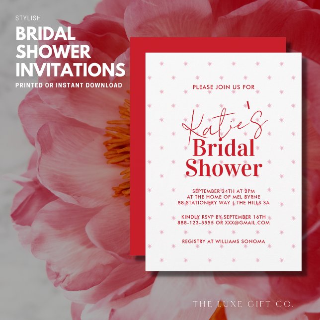 Modern Stylish Red and Pink Stars Bridal Shower Invitation (Creator Uploaded)
