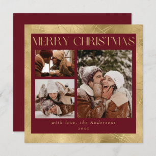 Modern Stylish Red & Faux Gold Photo Christmas Holiday Card