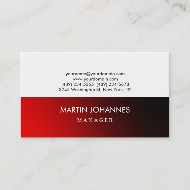 Modern Stylish Red White Black Business Card (Front)
