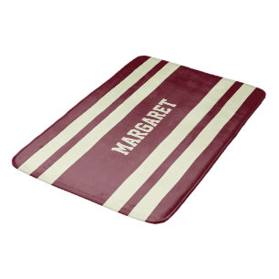 Modern stylish red white monogram name bath mat