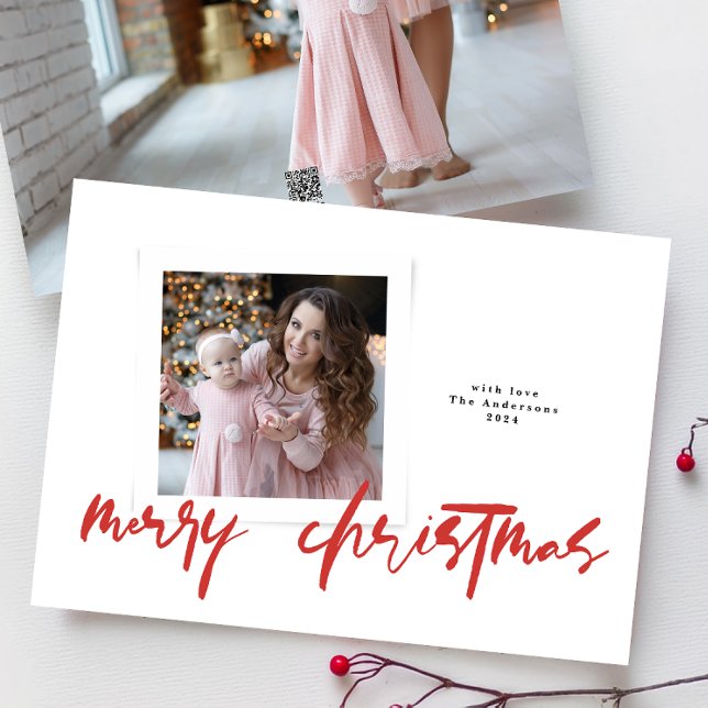 modern stylish reds white merry christmas photo holiday card (Creator Uploaded)