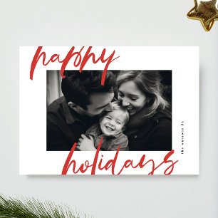 modern stylish reds & white photo happy holiday card