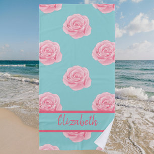Modern Stylish Retro Vintage Floral Rose Beach Towel