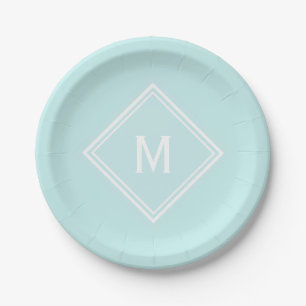 Modern Stylish Robin's Egg Blue Custom Monogram Paper Plate