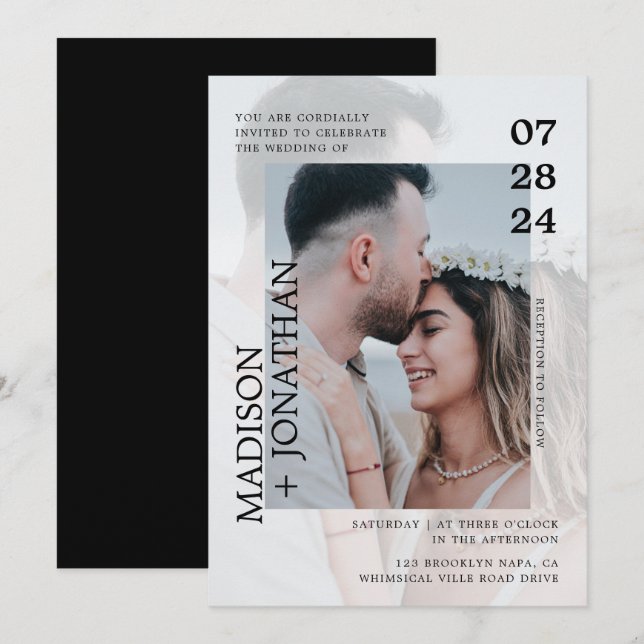 Modern Stylish Romantic Photo Wedding Invitation (Front/Back)